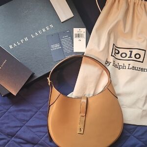 Ralph Lauren Tan Leather Shoulder Bag Crescent Shape